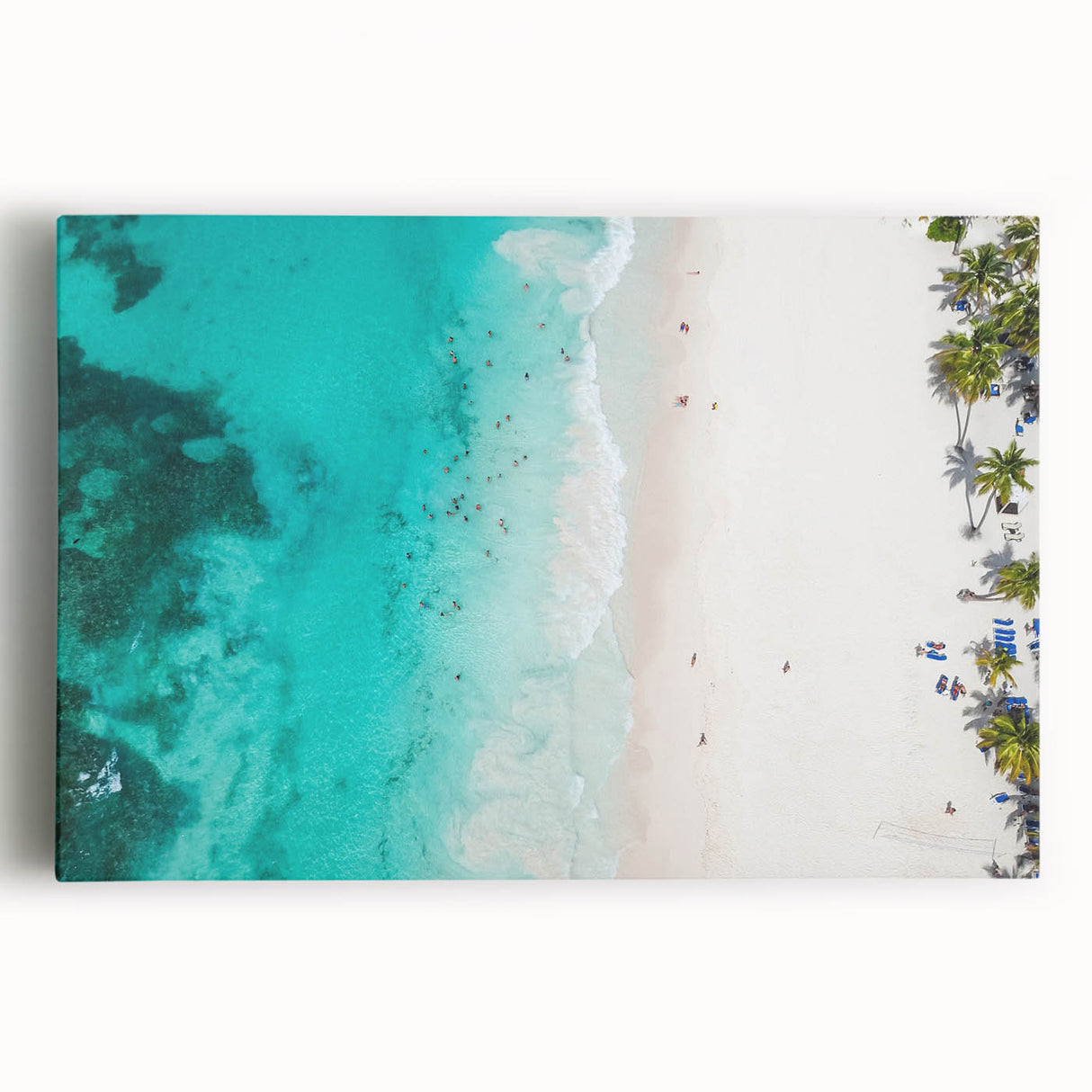 Black and white photo of Caribbean scenery on stretched canvas, ideal for kitchen wall art.