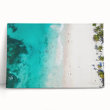 Large black and white stretched canvas of a Caribbean beach scene, ideal for kitchen wall art.