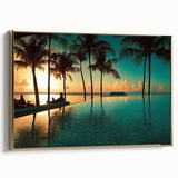 Framed canvas depicting a vintage-style Jamaican landscape in muted earth tones, ideal for bedroom wall art.