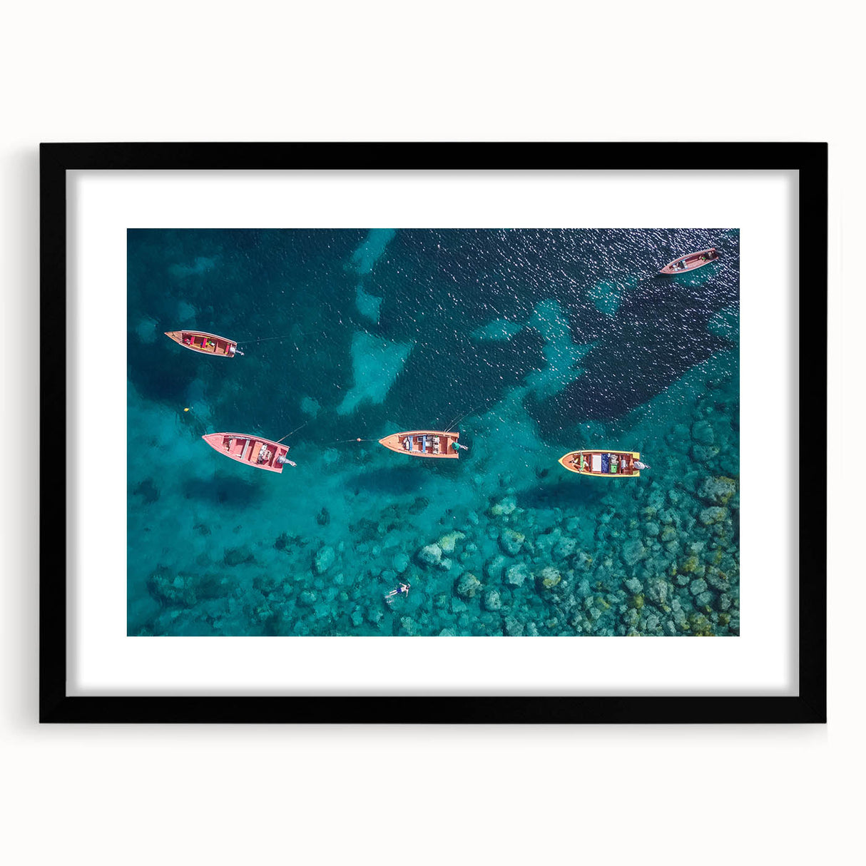 Extra large framed abstract art print depicting a vibrant Caribbean scenery, ideal for living room decor.
