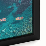 Extra large, textured black wall art featuring a vibrant Caribbean scenery on framed canvas, ideal for living room decor.