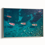 Landscape art painting of Caribbean Martinique scenery on framed canvas, featuring vibrant blue and green tones.