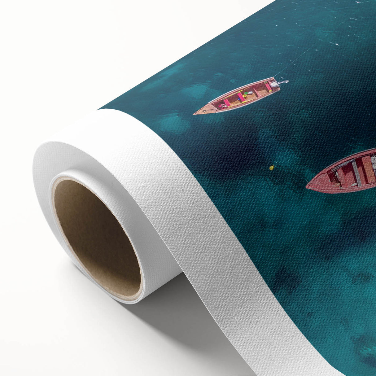 Art deco poster of a Caribbean scenery on rolled canvas, featuring pastel shades, ideal for nursery wall art.
