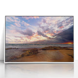 Mid-century modernist art depicting a Caribbean Puerto Rican landscape in vibrant colors on a framed acrylic panel.