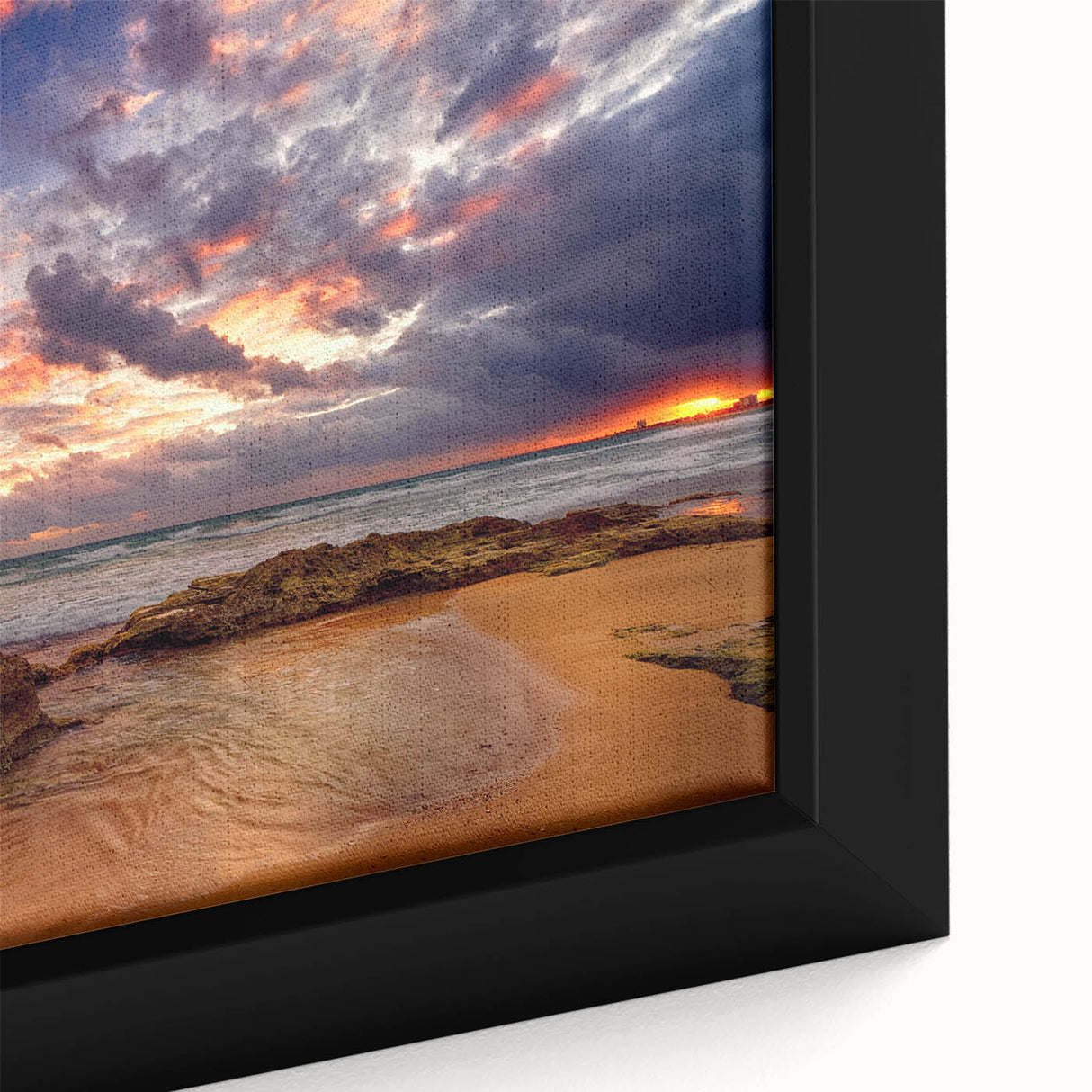 Extra large framed canvas featuring a textured depiction of a Caribbean scene with vibrant colors.