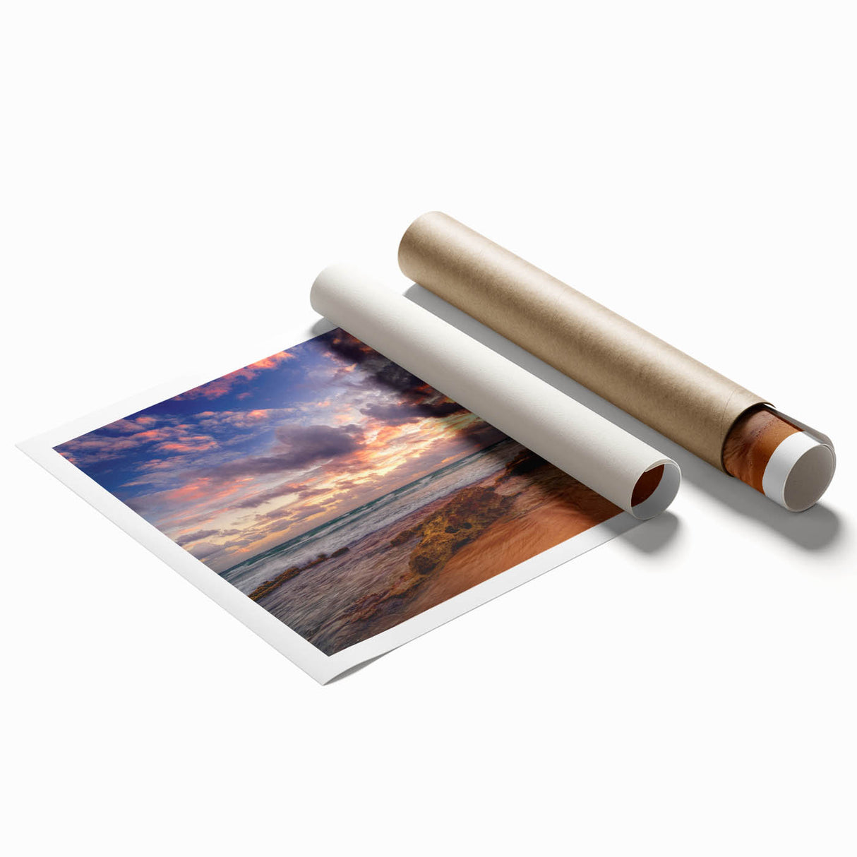 Extra large rolled print of a vibrant Caribbean scenery with floral elements, ideal for classy bathroom wall art.