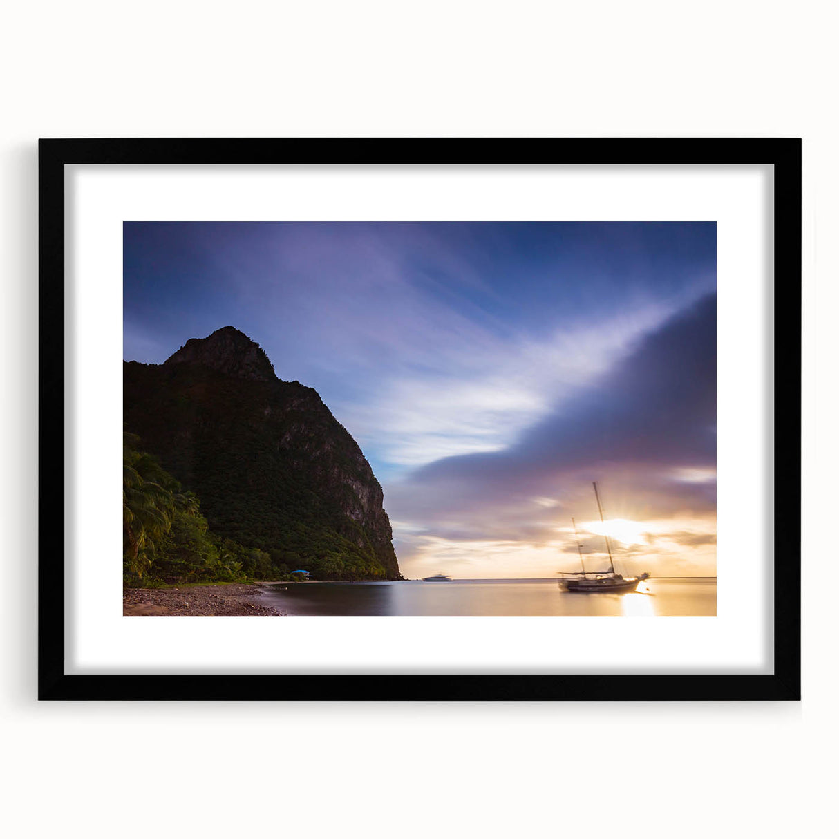 Extra large framed wall art featuring a colorful, abstract depiction of Saint Lucia with textured design.