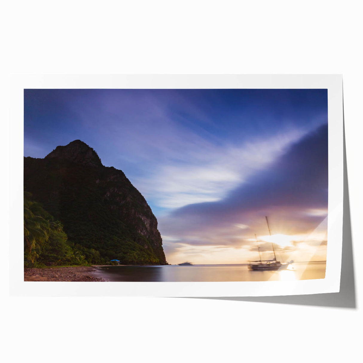 Rolled print of Saint Lucia scenery with vivid blue and green tones, ideal for art wall dining room.