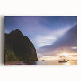 Black and white stretched canvas featuring the scenic Saint Lucia coastline, ideal for kitchen wall art or bedroom ambiance.