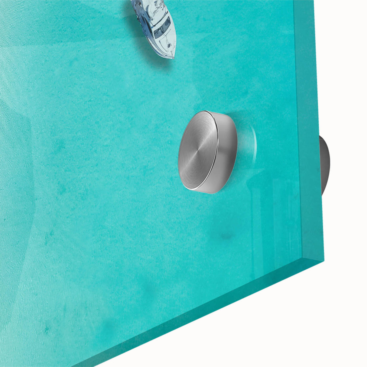 Large abstract wall art featuring Caribbean scenery in vibrant blues and greens on acrylic glass, ideal for dining room art.