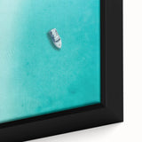 Framed canvas featuring a textured, colorful Caribbean scenery, ideal for living room decor.