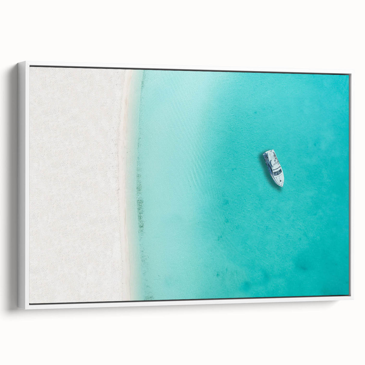 Vintage poster art of Caribbean scenery on framed canvas, featuring vibrant colors, ideal for living room decor.