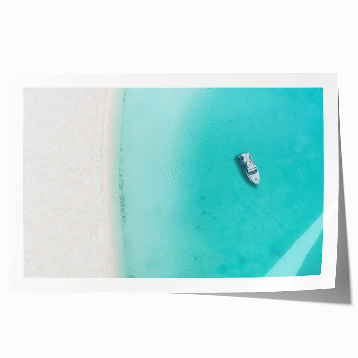 Extra large rolled print of a Caribbean beach scene with vibrant blue and turquoise tones, ideal for dining room wall art.