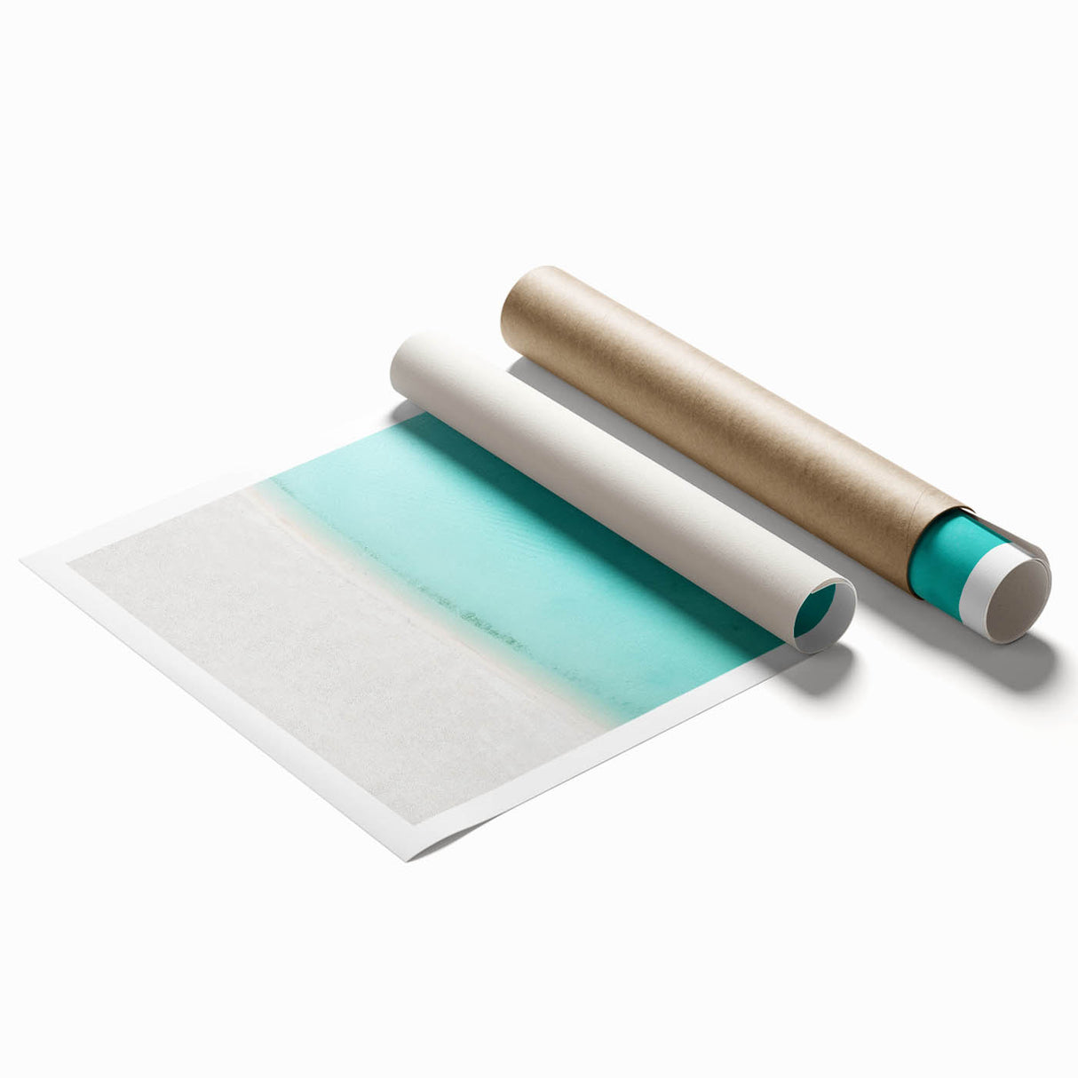 Extra large rolled print of a Caribbean beach scenery with vibrant blue and turquoise tones.