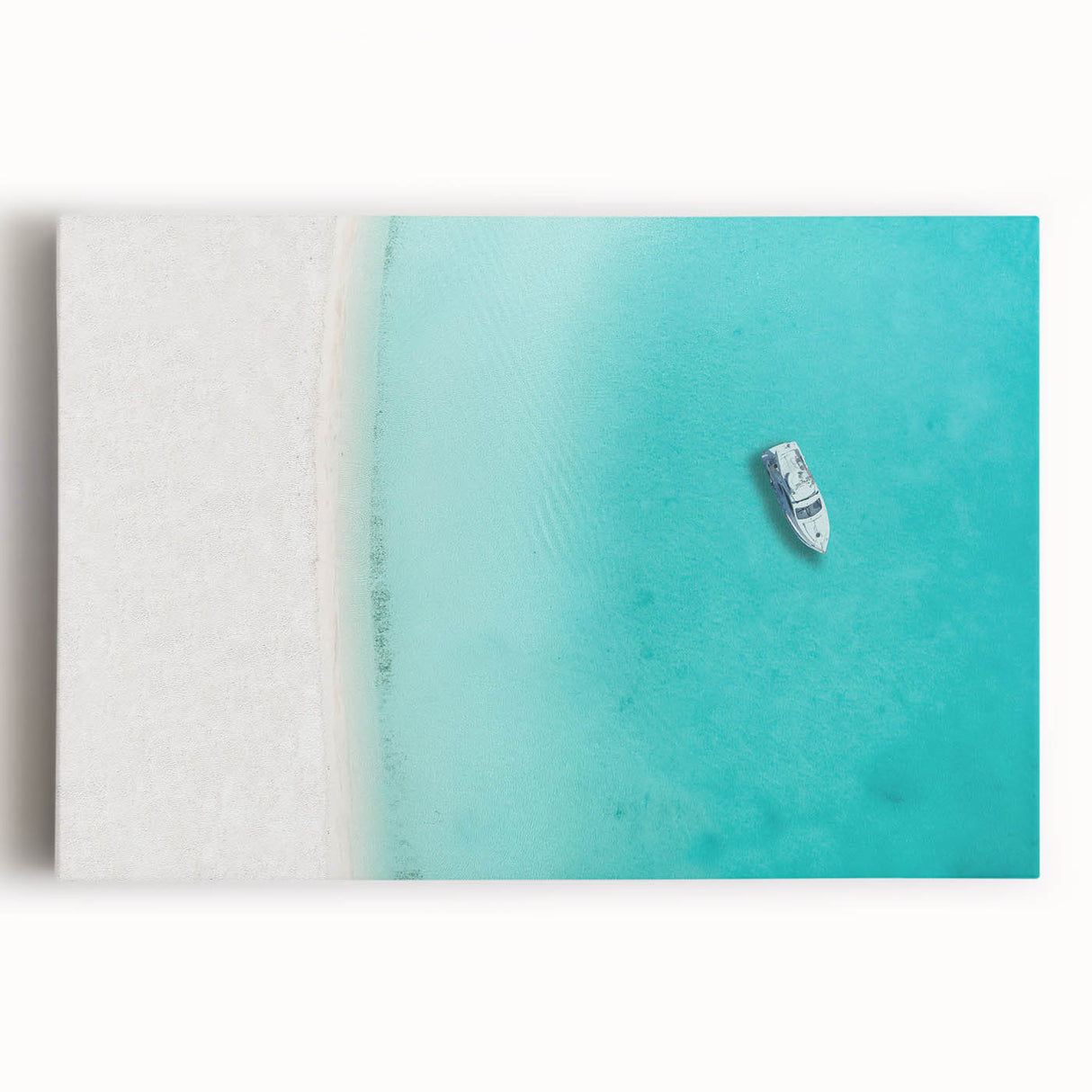 Black and white stretched canvas of a Caribbean beach scene, ideal for kitchen wall art.
