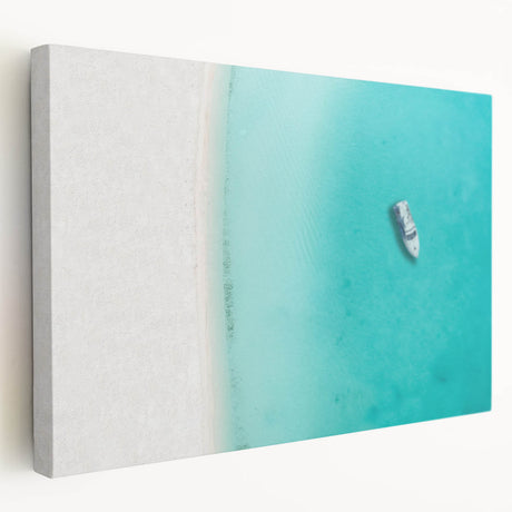 A large canvas print depicting a serene Caribbean beach with blue and turquoise waters, ideal for kitchen wall art.