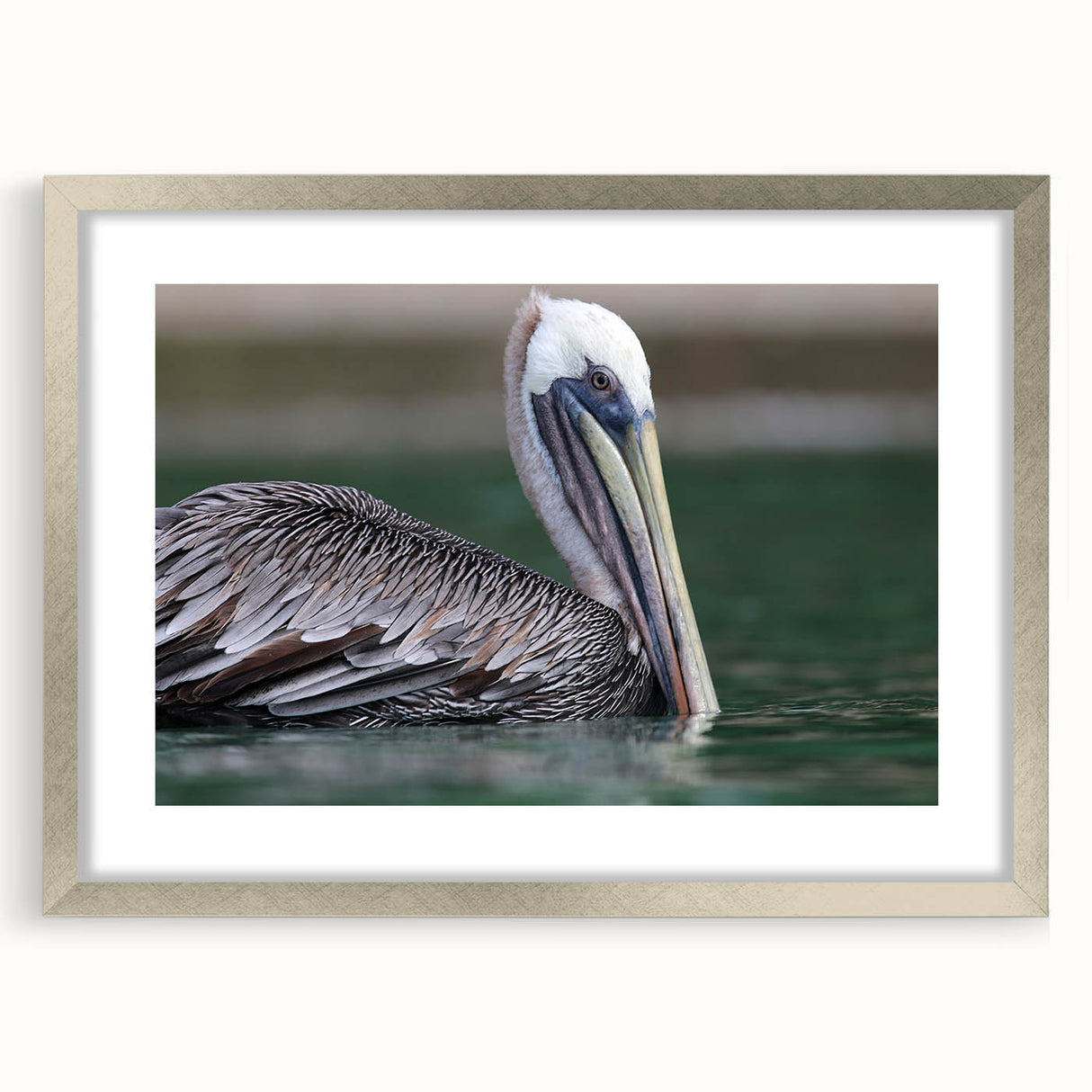 Extra large wall art depicting an abstract Caribbean scene in vibrant blues and greens, framed with a silver mat.
