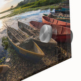 Large abstract wall art featuring vibrant colors and mid-century modernist style on acrylic glass.