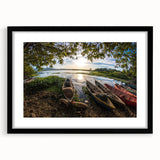 Abstract art print depicting a colorful, textured scenery of Central America on a large black-framed canvas.