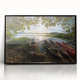 Large abstract wall art of a Central American scenery in black and white, acrylic print in a black frame.