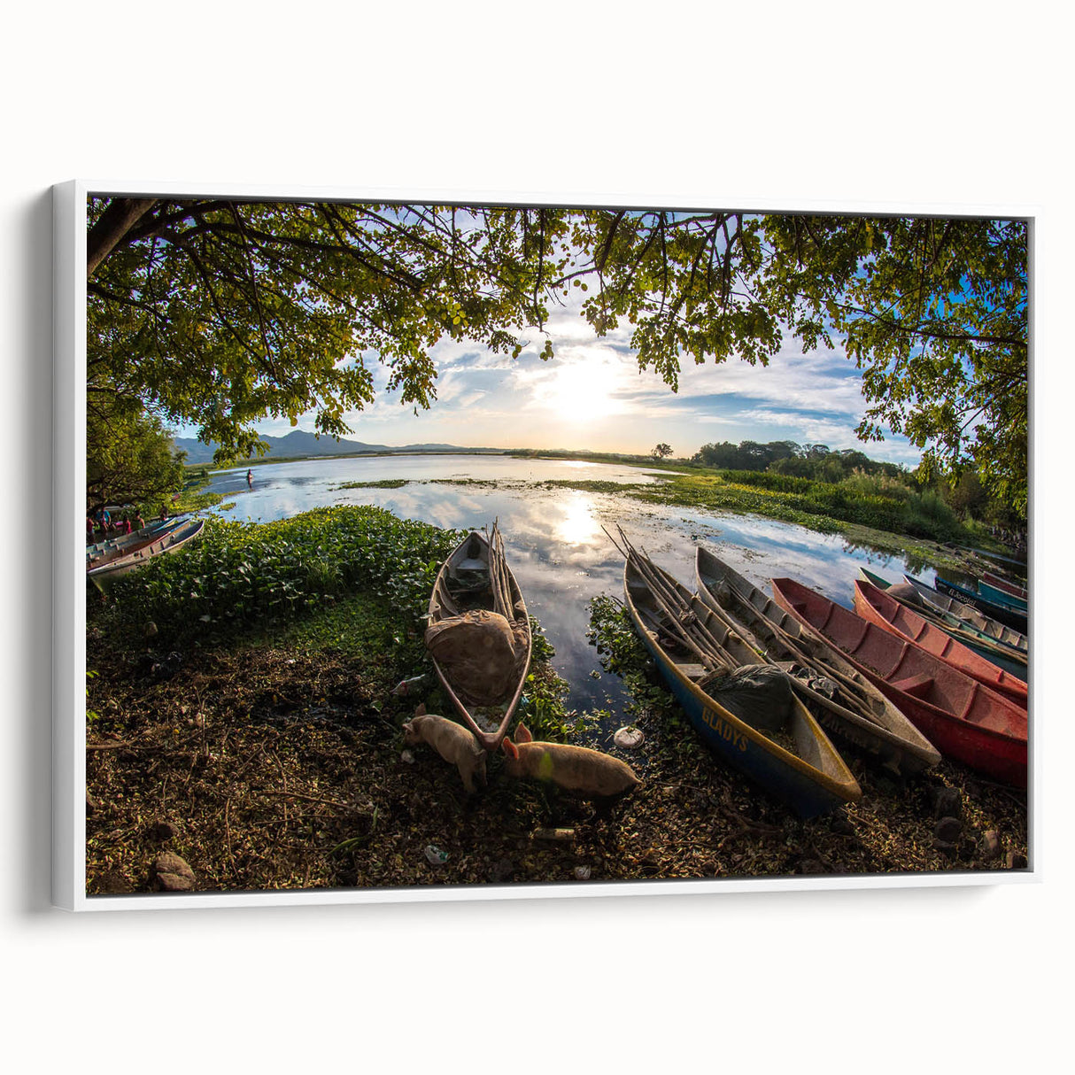 Vintage poster art of a Central American landscape on framed canvas, featuring vibrant colors ideal for living room decor.