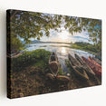 El Salvador landscape on stretched canvas, with lush greenery and vibrant blue skies, suitable for kitchen wall art.
