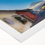 Art deco poster of a Central American landscape in muted earth tones on rolled canvas, ideal for dining room wall art.