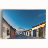 Black and white stretched canvas of a Central American landscape, ideal for kitchen art.