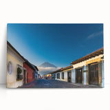 Large black and white photograph of a Central American street scene on stretched canvas, ideal for kitchen wall art.