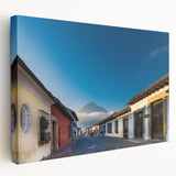 Large stretched canvas depicting a vibrant Guatemalan landscape, ideal for kitchen wall art.