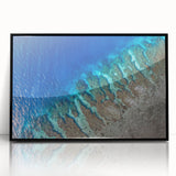 Large abstract wall art depicting a vibrant, colorful scene of Central America, framed in black acrylic.
