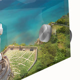 Large abstract wall art depicting a Nicaraguan landscape in earthy tones on acrylic glass, ideal for dining room decor.