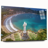 Acrylic print of a large abstract depiction of Central America in vibrant blues and greens.