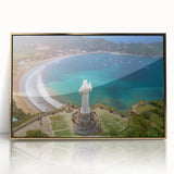 Mid-century modernist art of a Central American landscape in muted earth tones on a framed acrylic.