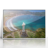 Art deco poster featuring a serene Nicaraguan landscape in muted earth tones, framed acrylic, ideal for modern nursery decor.