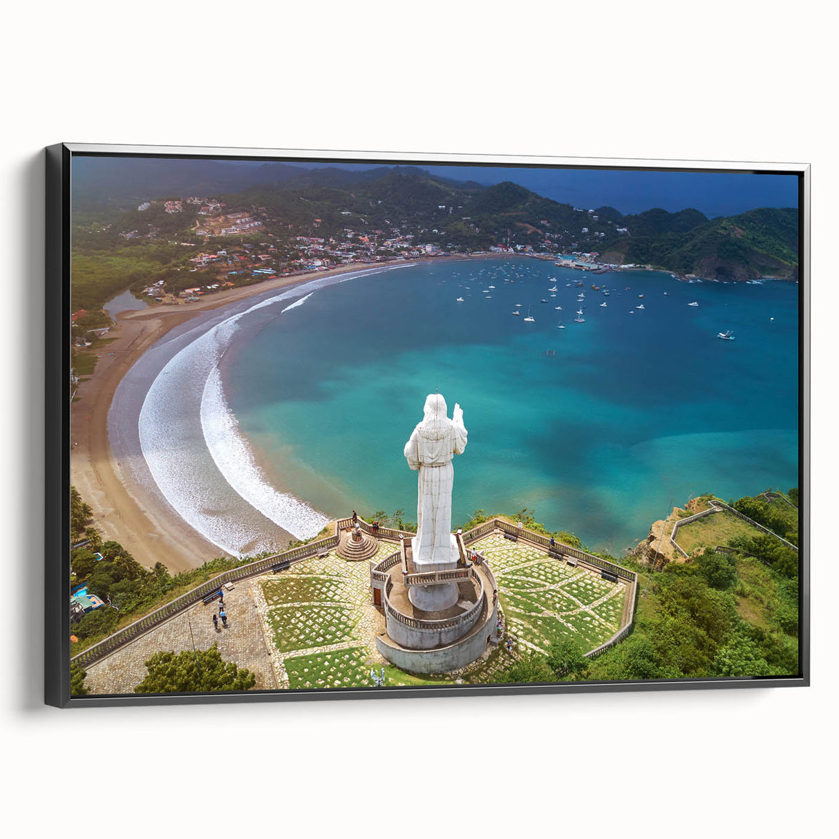 Black and white landscape art painting of Central America on framed canvas, ideal for bedroom wall decor.