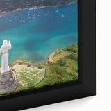 Extra large black wall art featuring a textured, colorful Central American scenery on a framed canvas.