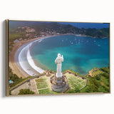 Framed canvas depicting a vintage-style landscape of Central America with black and gold tones, ideal for bedroom wall art.