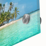 Large abstract wall art of Central American scenery in Panama, using mid-century modernist style on acrylic glass.