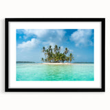 Abstract art print featuring vibrant, colorful textures of Central America scenery on an extra-large black framed canvas.