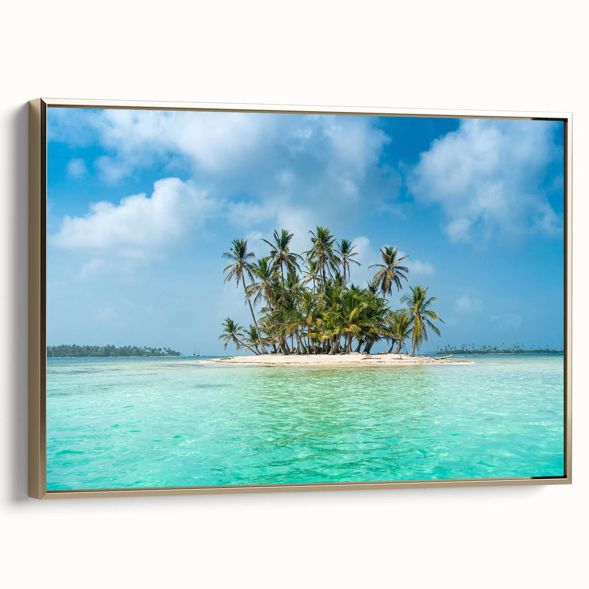 Framed canvas featuring a vintage-style landscape painting of Panama in muted gold and black tones.