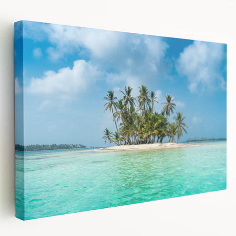 Side view of a stretched canvas depicting a vibrant Central American landscape, ideal for kitchen wall art.