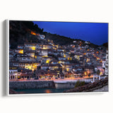 Vintage poster art of an Albanian landscape, featuring vibrant colors on a white-framed canvas, ideal for living room decor.