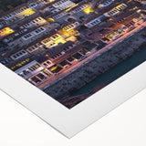 Art deco poster of an Albanian landscape in muted earth tones on rolled canvas, suitable for dining room decor.