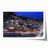 Extra large rolled print of a European Albanian scenery with vibrant floral elements, suitable for dining room wall art.