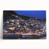 Large black and white photo print of an Albanian landscape on stretched canvas, ideal for kitchen wall art.