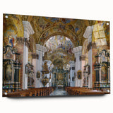 Acrylic print of a European scenery in muted earth tones, suitable for dining room decor.