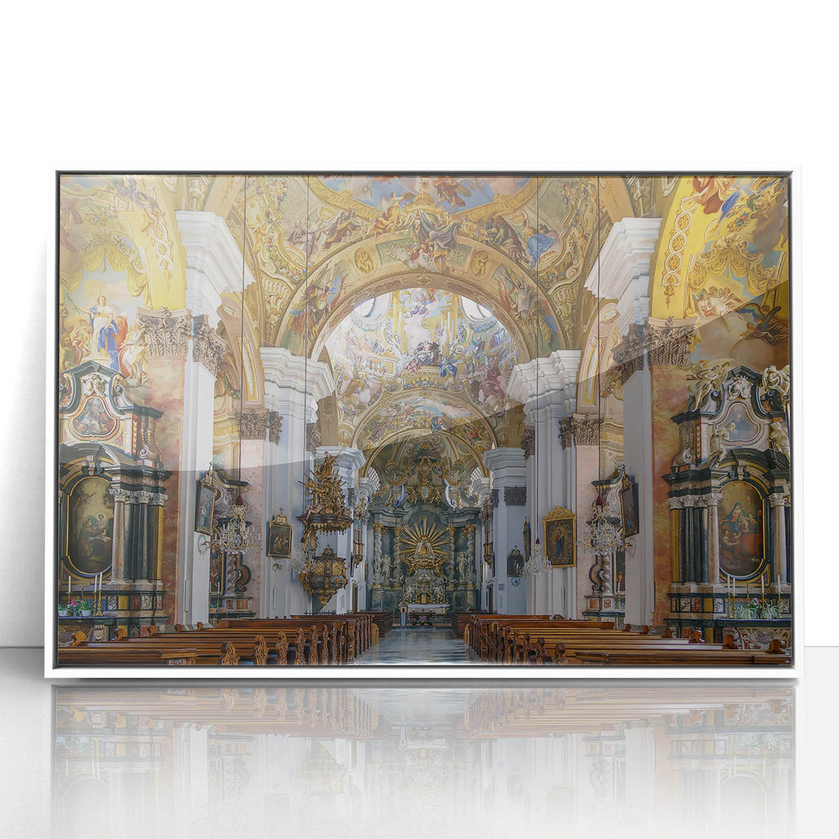 Mid-century modernist art depicting a serene Austrian landscape on a framed acrylic, with muted earth tones.