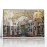 Mid-century modernist art depicting a serene Austrian landscape on a framed acrylic, with muted earth tones.