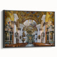 Black and white framed canvas of a vintage Austrian landscape, ideal for bedroom wall art.